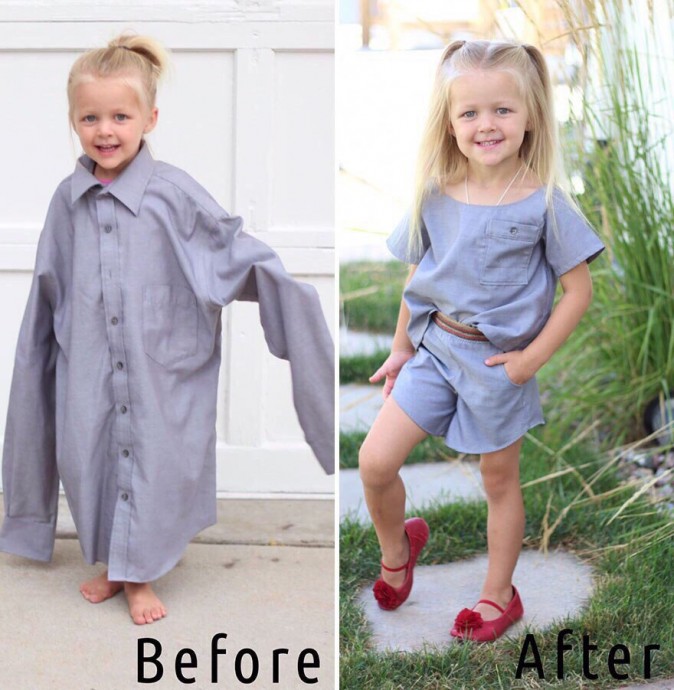 This Mom Turns Her Husband’s Old Shirts into Adorable Outfits for Her Daughters