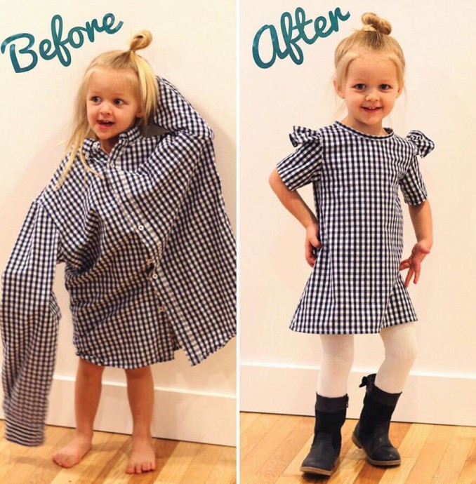 This Mom Turns Her Husband’s Old Shirts into Adorable Outfits for Her Daughters