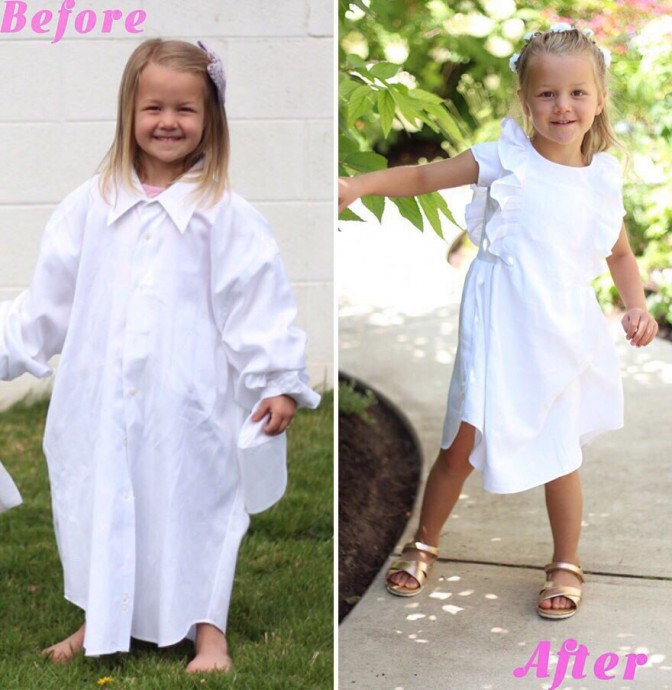 This Mom Turns Her Husband’s Old Shirts into Adorable Outfits for Her Daughters